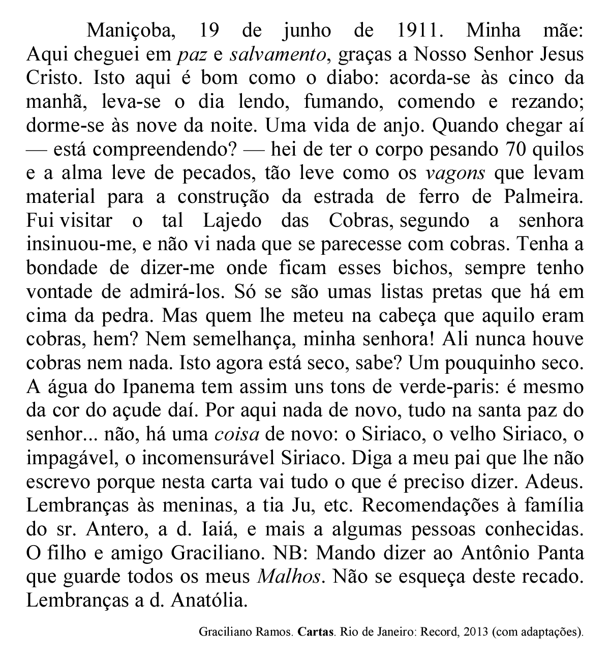 Texto de questões de português